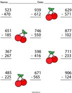 3 Digit Subtraction Challenge Math Worksheet