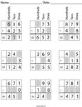 3 digit subtraction fill in the missing numbers math worksheet twisty noodle