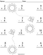 Add and Subtract within 10 Math Worksheet