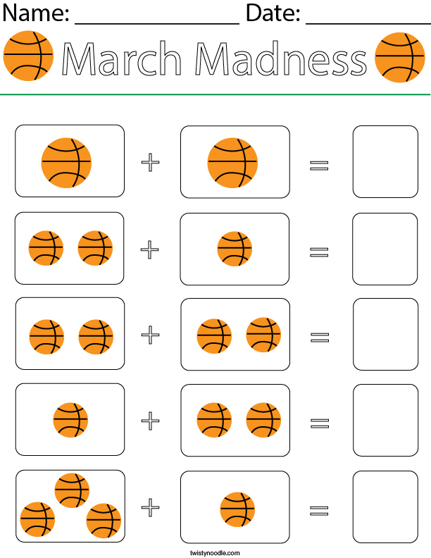 Add the Basketballs Math Worksheet