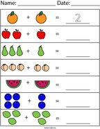 preschool math homework sheets Add the Fruit Math Worksheet