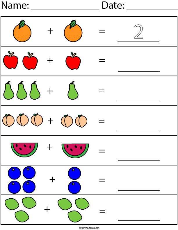 Add the Fruit Math Worksheet