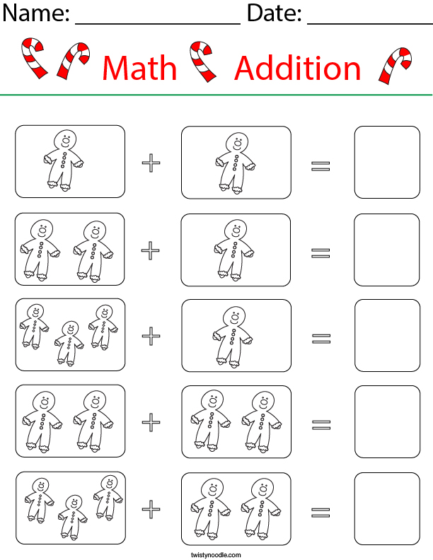 Add the Gingerbread Men Math Worksheet