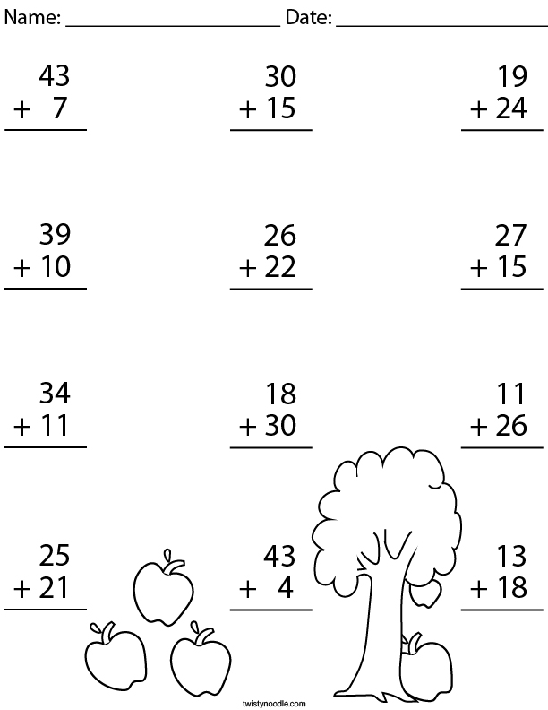 Addition to 50 Math Worksheet - Twisty Noodle Addition to 50 Math Worksheet - Twisty Noodle