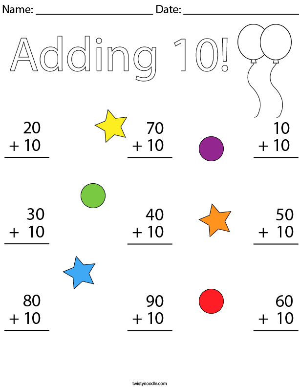 Adding 10! Math Worksheet