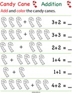 preschool math homework sheets Adding Candy Canes Math Worksheet