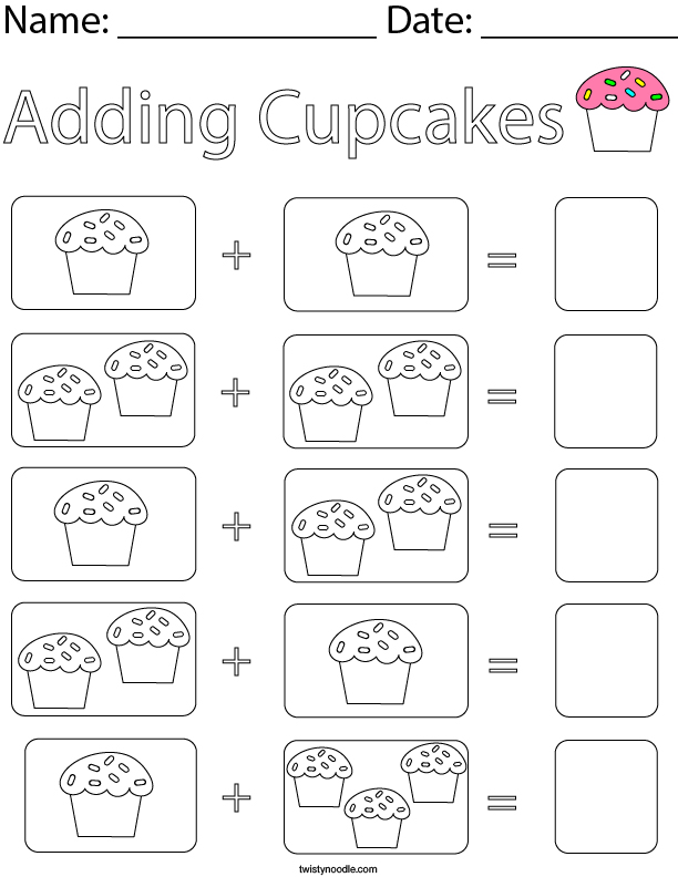 Adding Cupcakes Math Worksheet