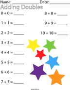 Adding Doubles to 10 Math Worksheet