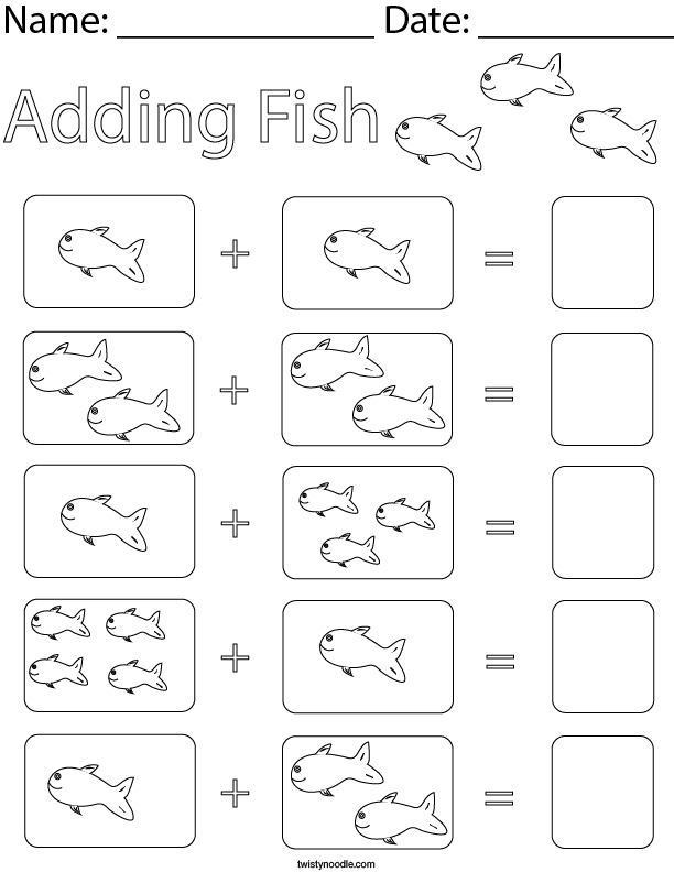 Adding Fish Math Worksheet - Twisty Noodle