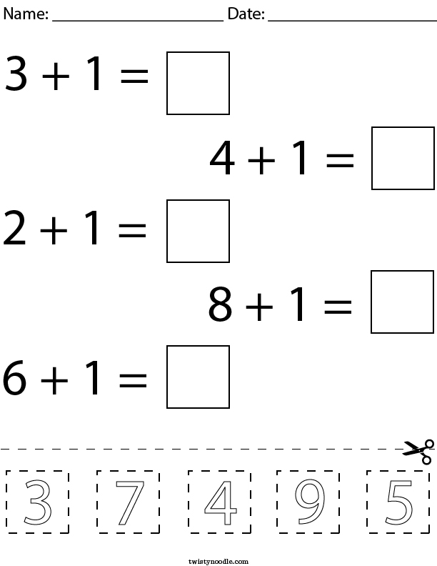 Adding One Cut and Paste Math Worksheet - Twisty Noodle Adding One Cut and Paste Math Worksheet - Twisty Noodle