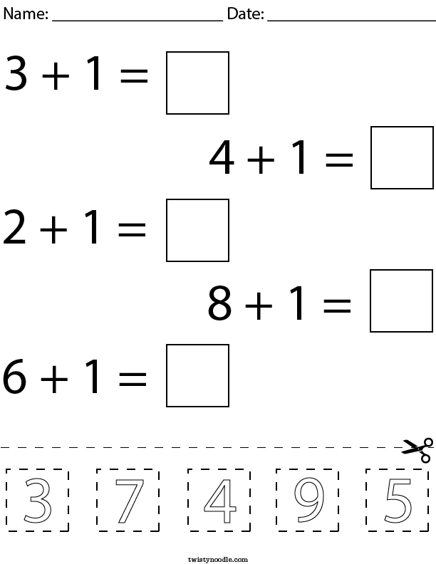 Adding One Cut and Paste Math Worksheet