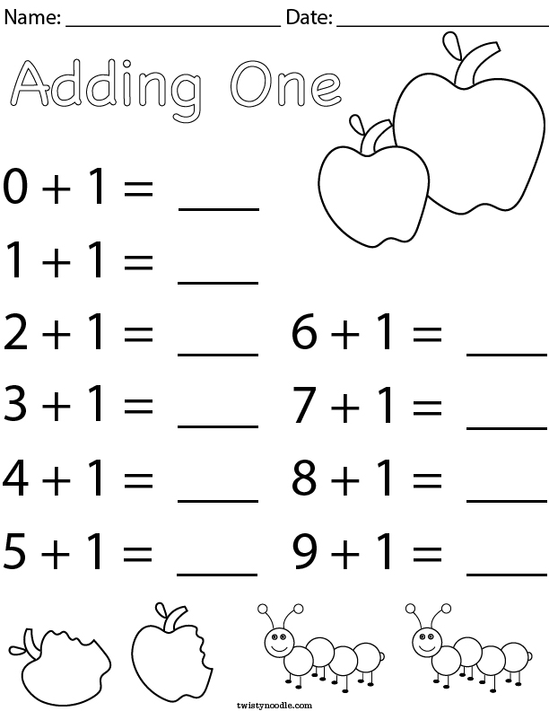 Adding One Math Worksheet Twisty Noodle Adding One Math Worksheet Twisty Noodle
