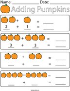preschool math homework sheets Adding Pumpkins Math Worksheet