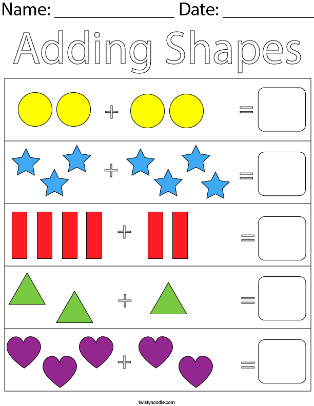 adding shapes math worksheet twisty noodle