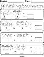 Adding Snowmen Math Worksheet