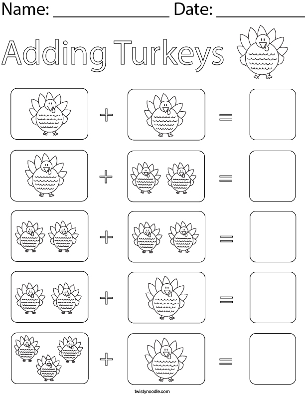 Adding Turkeys Math Worksheet