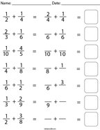 Adding Unlike Fractions Math Worksheet