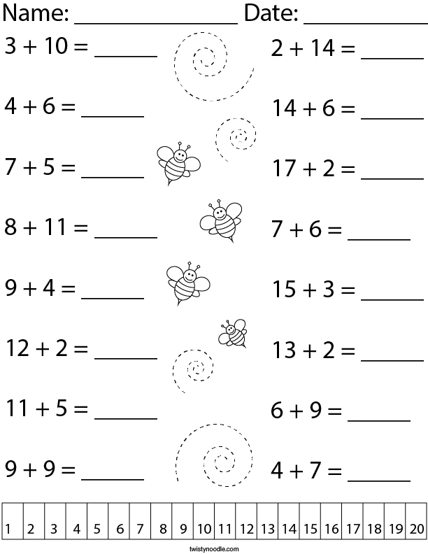 Adding within 20 Math Worksheet