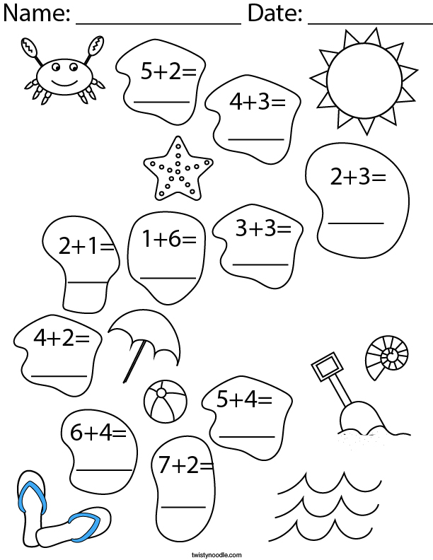 addition at the beach math worksheet twisty noodle