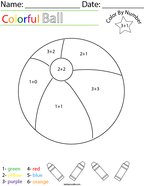 Addition- Color by Number Ball Math Worksheet