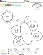 Addition- Color by Number Butterfly Math Worksheet