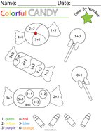 Addition- Color by Number Candy Math Worksheet