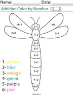 Addition- Color by Number Dragonfly Math Worksheet