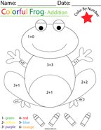 Addition- Color by Number Frog Math Worksheet