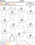 Addition- Color by Number Ghosts Math Worksheet