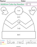 Addition- Color by Number Hat Math Worksheet