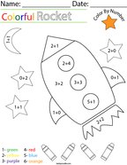 Addition- Color by Number Rocket Math Worksheet