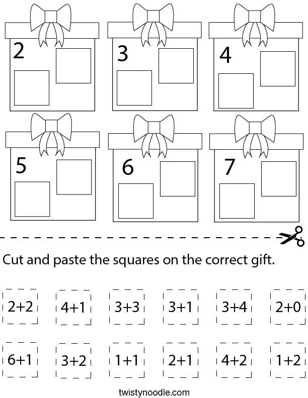 Addition- Cut and Paste the Squares Math Worksheet