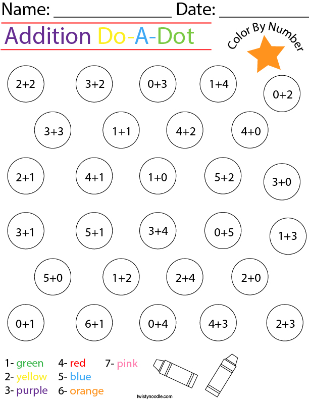 Addition Do-A-Dot Math Worksheet