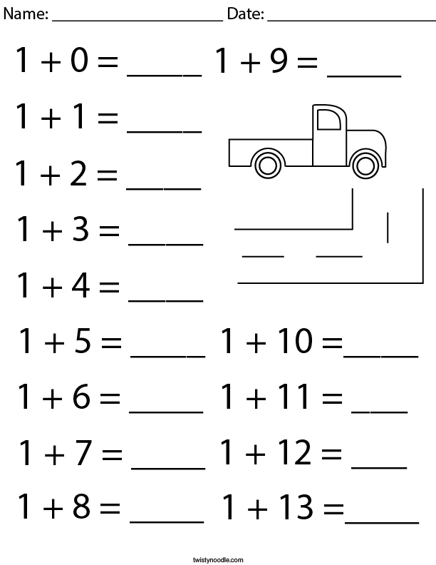 Addition Facts- Number 1 Math Worksheet