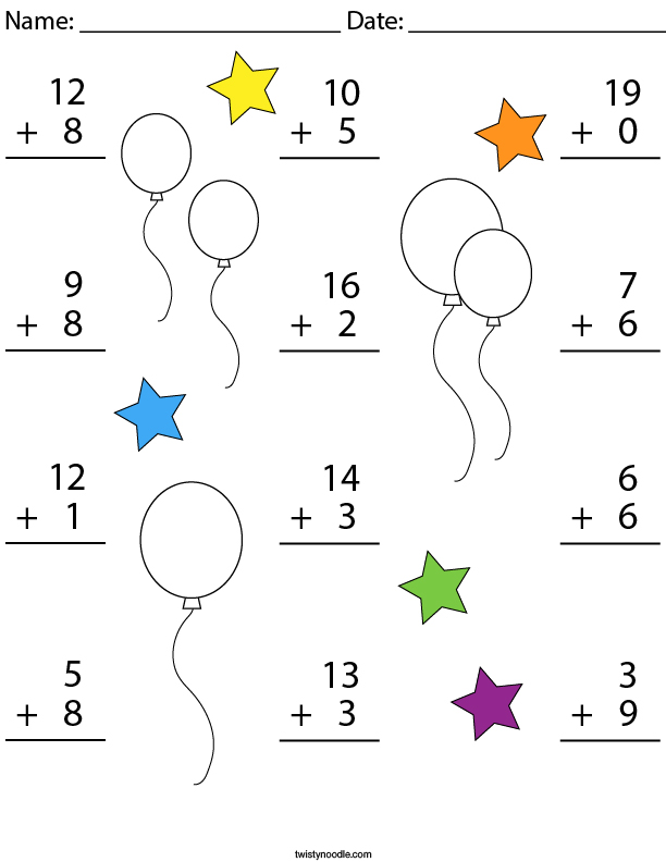 Addition to 20 Math Worksheet - Twisty Noodle Addition to 20 Math Worksheet - Twisty Noodle