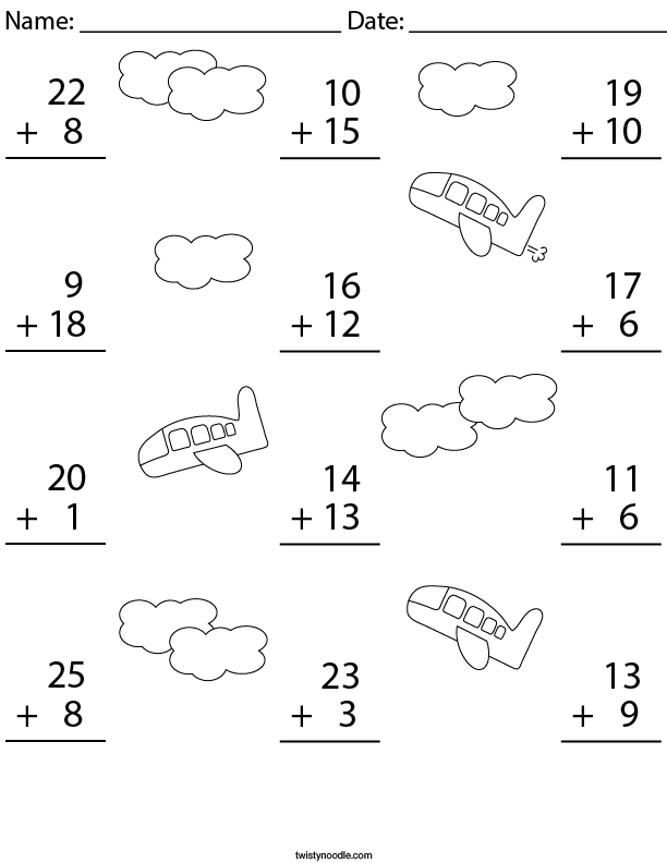 addition to 30 math worksheet twisty noodle