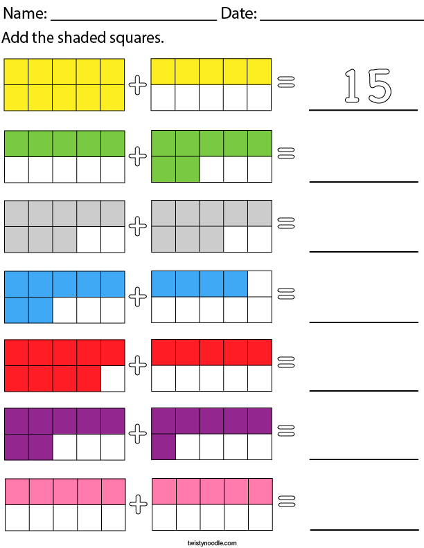 addition with 10 frames up to 20 math worksheet twisty noodle