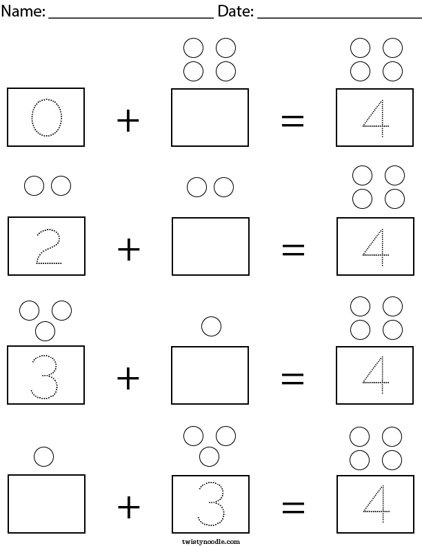 Addition with 4 Math Worksheet