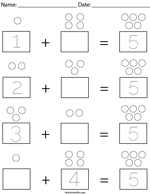 Addition with 5 Math Worksheet