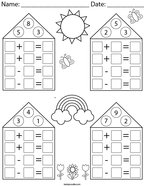 Addition/Subtraction Fact Family Practice Math Worksheet