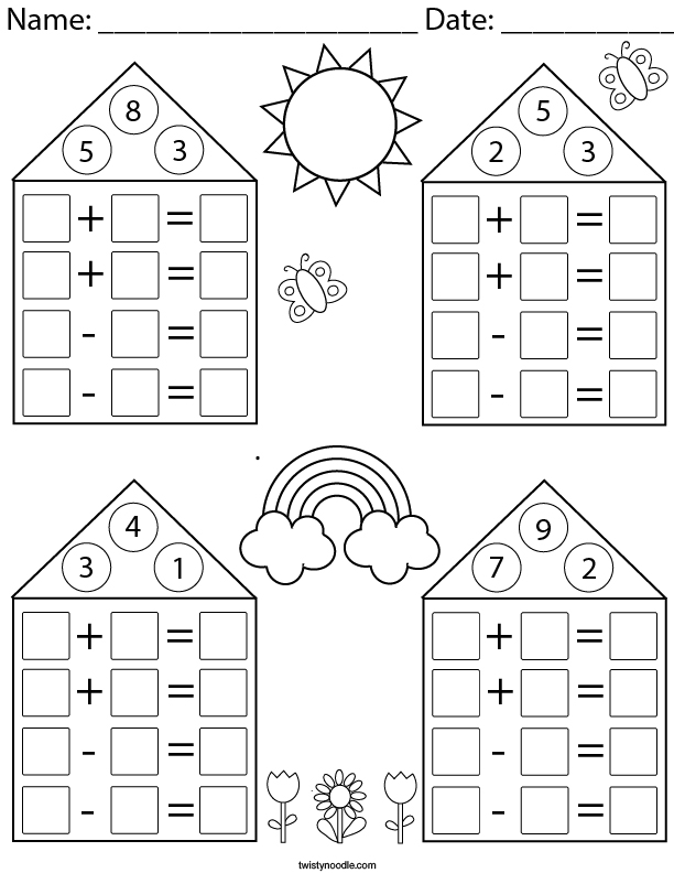 Addition/Subtraction Fact Family Practice Math Worksheet Twisty Noodle Addition/Subtraction Fact Family Practice Math Worksheet Twisty Noodle