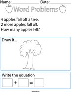 Apple Addition Word Problem- Kindergarten Math Worksheet