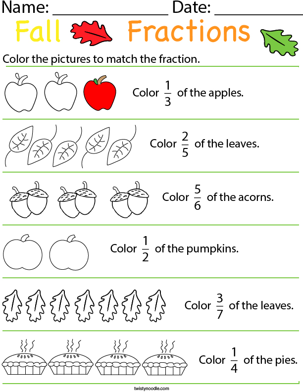 Autumn Fractions Math Worksheet