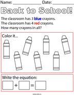 Back to School Addition Word Problem (Adding 2 Numbers) Math Worksheet