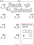 Back to School Multiplication- 3 digit Math Worksheet