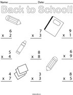 Back to School Multiplication- 1 digit  Math Worksheet