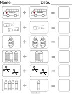 Back to School Picture Addition Math Worksheet