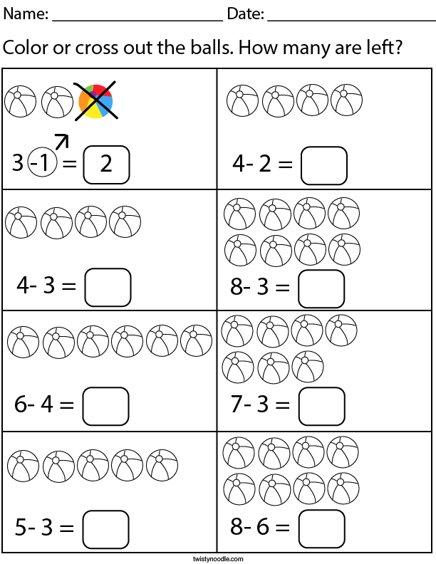 Ball Subtraction Math Worksheet