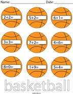 Basketball Addition Math Worksheet