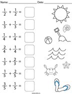 Beach Day Fractions Math Worksheet